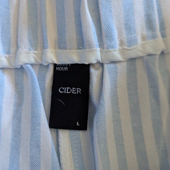 Cider Pinstripe Casual Wide Leg Blue & White Pants, L - Picture 3 of 4